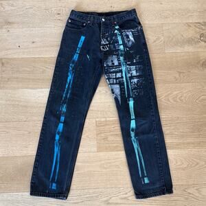 Toth 660 Levi's 505 Jeans Abstract Graffiti Print Size W31 L32 Black Blue Green
